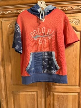 Polo Ralph Lauren Men's Red Blue Paisley Short Sleeve Pullover Hoodie Medium